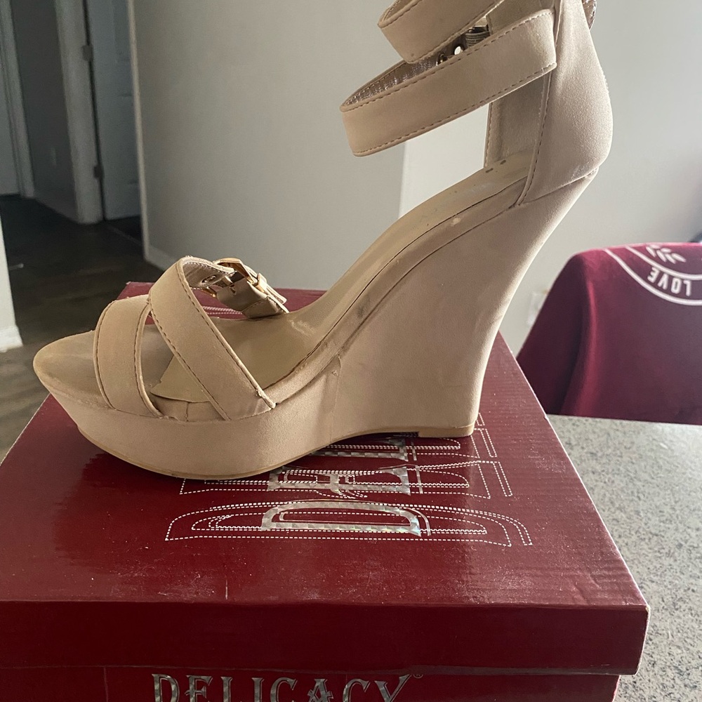 Delicacy Beige Wedge Heels